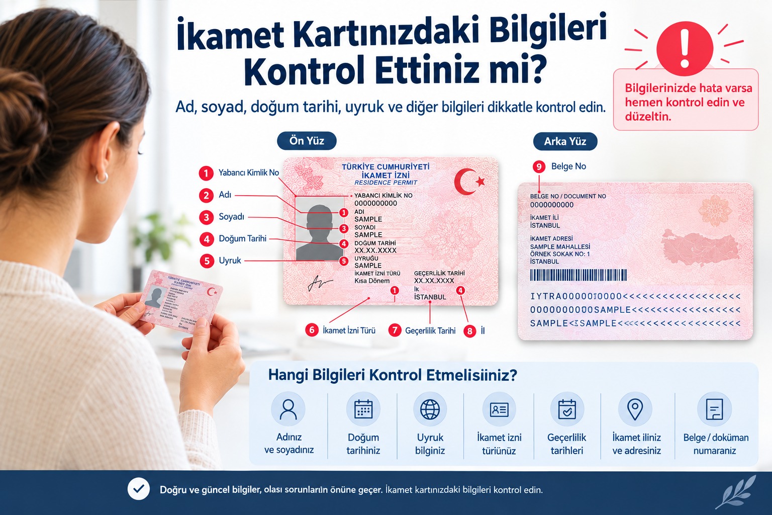 Yabancı Uyruklu Vatandaşların İkamet Kartındaki Bilgiler Nelerdir? Bunlarda Hata Yapılmışsa;